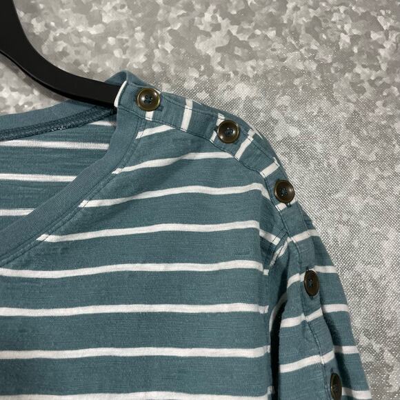 Free People We The Free Blue Stripe Button Shoulder Top - Size Small - Oversized - Picture 2 of 6